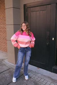 Pink Tidings Striped Sweater